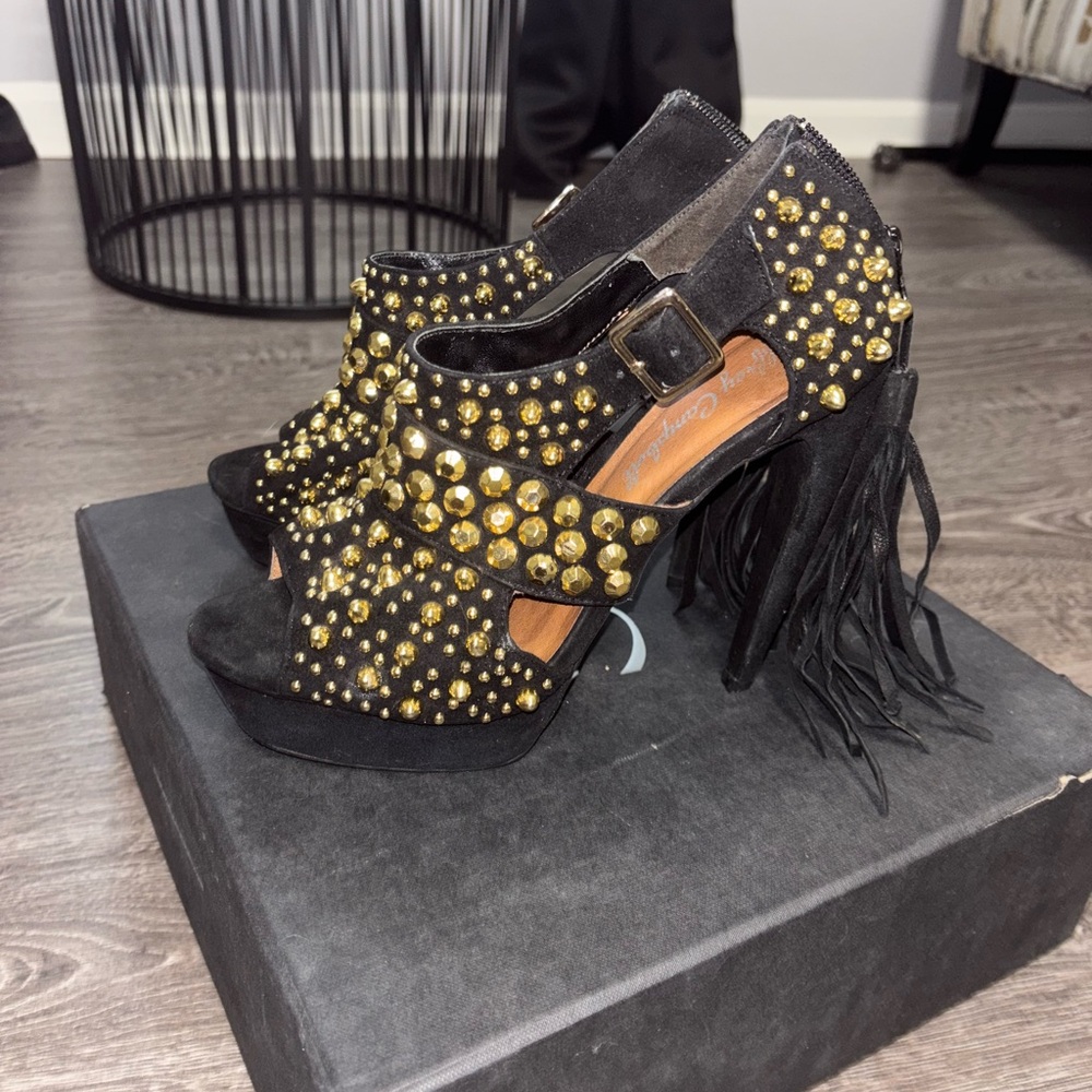 Jeffrey Campbell Black and Gold Studded Heels